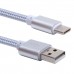 Type C USB Cable - 1 Meter Braided Charging Cable with Reversible Connector for New Macbook 12 inch, Huawei P9, Google Nexus 5X, Nokia N1 Tablet, ASUS ZenPad S 8.0 - Silver